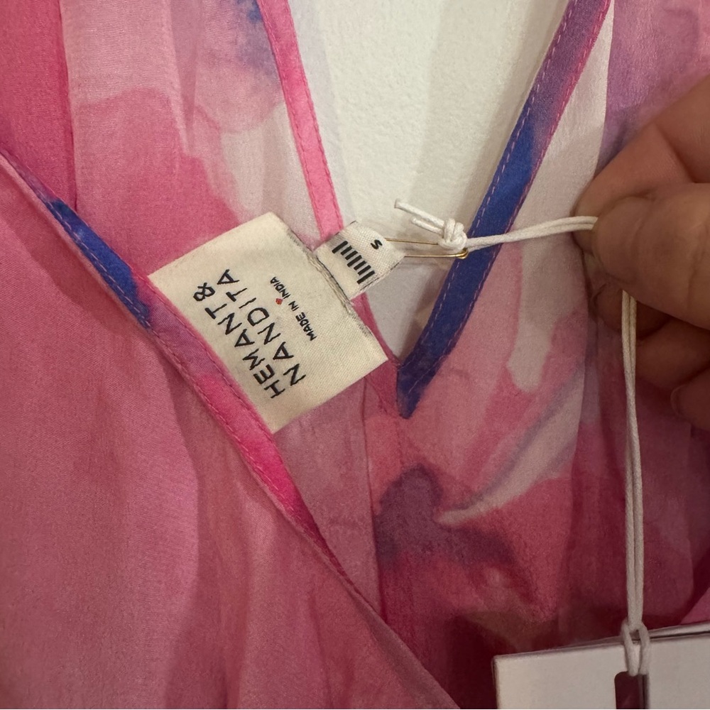 NWT: HEMANT & NANDITA Pink Floral Maxi Dress with Blue & Green Accents - Picture 15 of 16